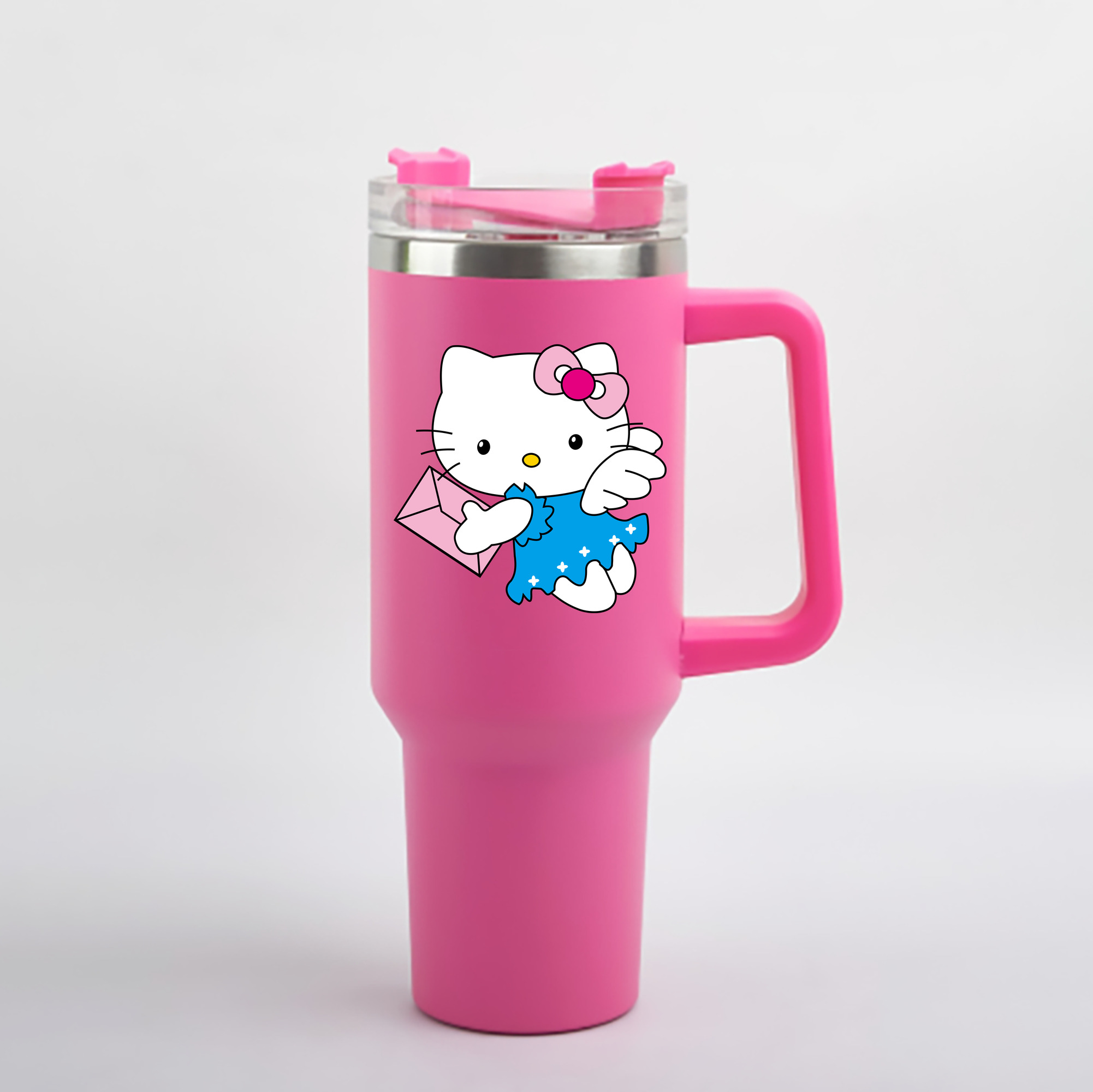 （画像用） Hello Kitty ハローキティ 1200mL車用タンブラー - クリスタルステッカー（プラスチックストロー付き）